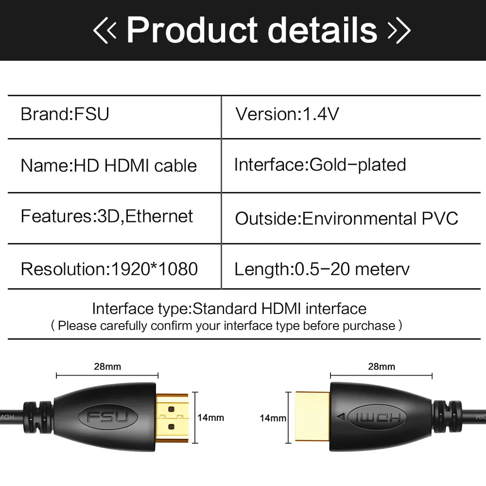 HDMI Cable Video Cables High Speed HDMI to HDMI Cable 1080P 3D Gold Plated For HDTV XBOX PS4 PS5 Splitter Switcher 1m 3m 10m 20m