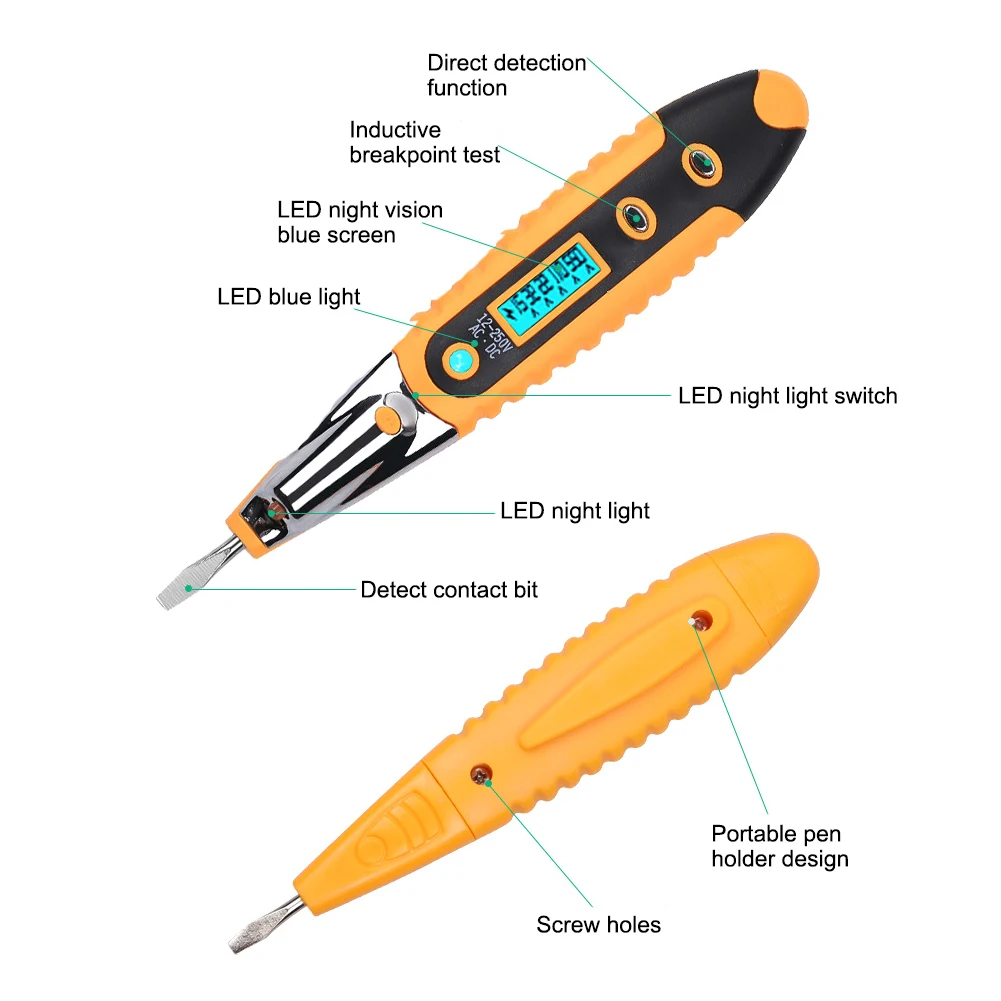 Digital Induction Voltmeter AC DC 12-250V Voltage Detector Tester Pen With LED Light Indicator | Инструменты
