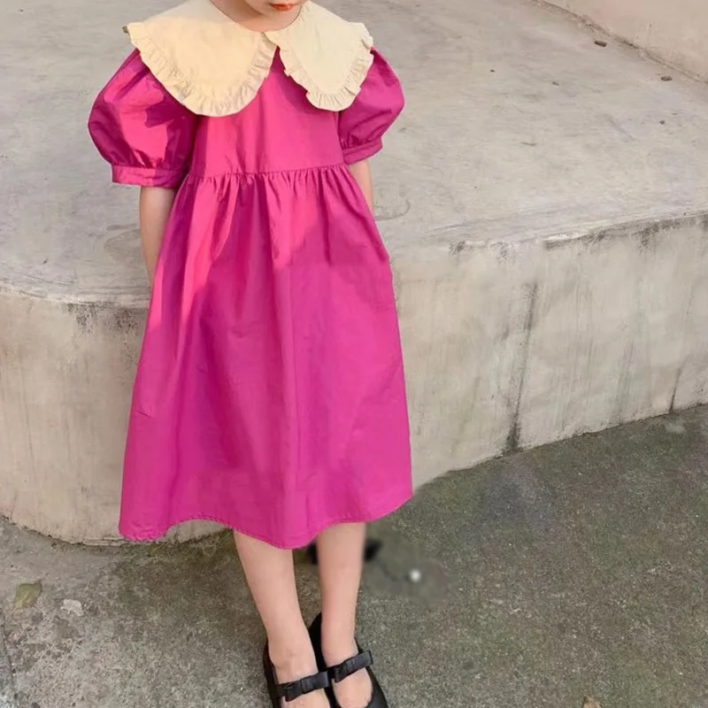 

Summer Girls Korean Sweet Clothes Fashion Big Lapel Bubble Sleeve Dress