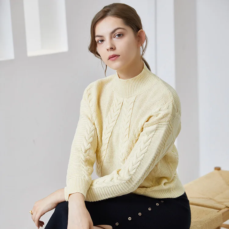 

Autumn ladies knitted sweater 2020 new autumn and winter lazy style cashmere sweater Slim base thick sweater women