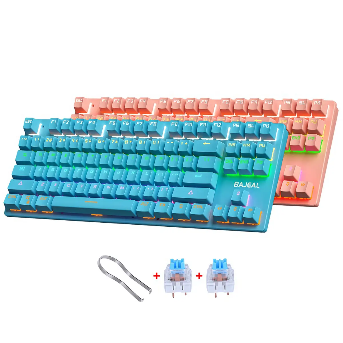 

K300 87 Keys Mechanical Keyboard USB Wired Hot Swappable Blue Swtich Colorful LED Backlight Gaming Keyboard for Gaming Typing