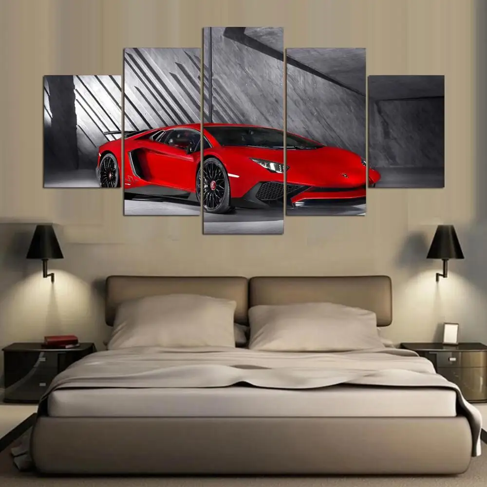 

No Framed 5 Pcs Lamborghini Sports Car Posters HD Print Canvas Wall Art Pictures Accessories Home Decor Living Room Paintings