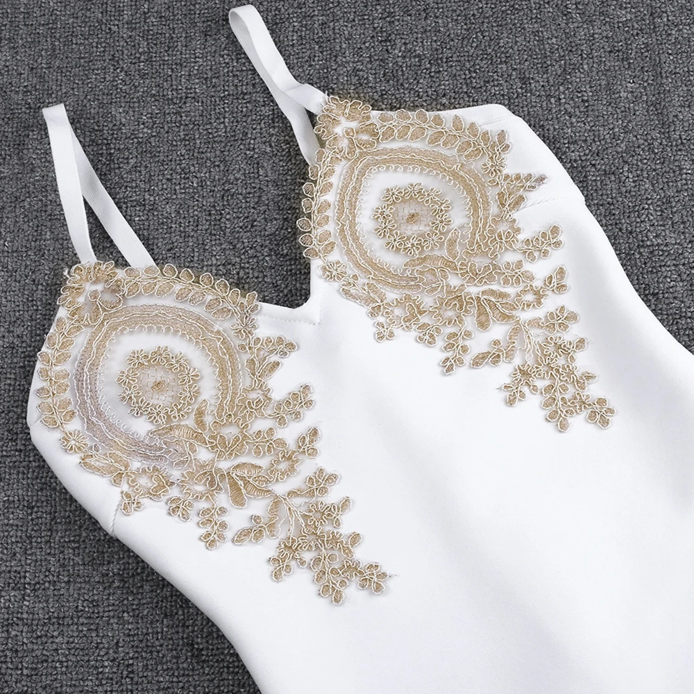 

Sexy Woman Bandage Dress Spaghetti Strap 2021 New Arrivals Summer Flower Bandage Dress White Celebrity Party Dress Bodycon