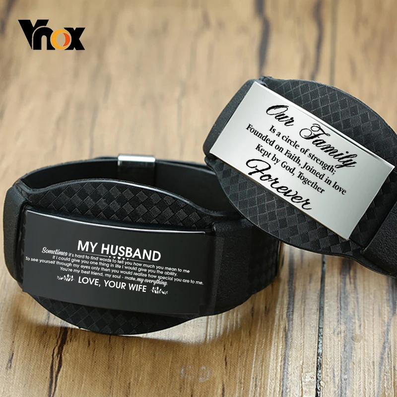 

Vnox Customize Men Bracelets Carbon Fiber Wide Wristband with Black Personalize Stainless Steel ID Bar Bangle Gift for Him