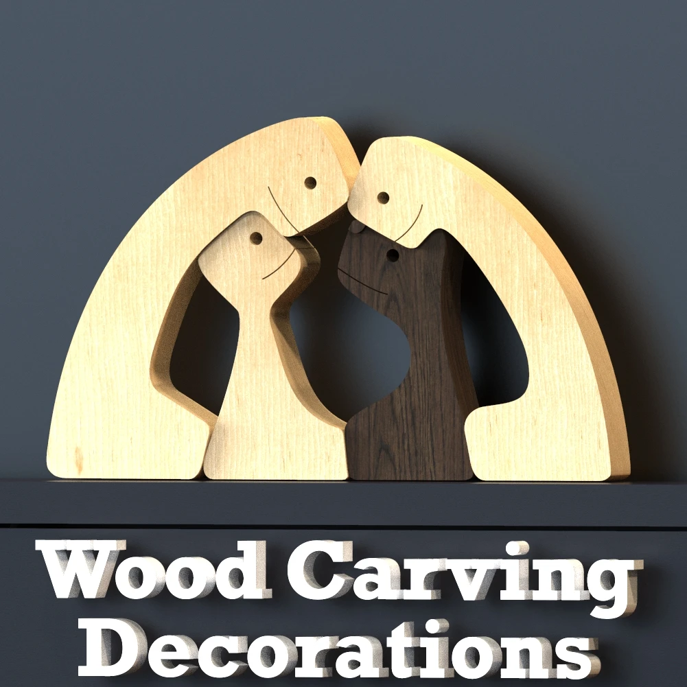 

Hand Carving Wooden Dog Figurine Statue Wooden Family Puppies Memorial Gifts Pet Friendship in Loving Memory Collection Ornament