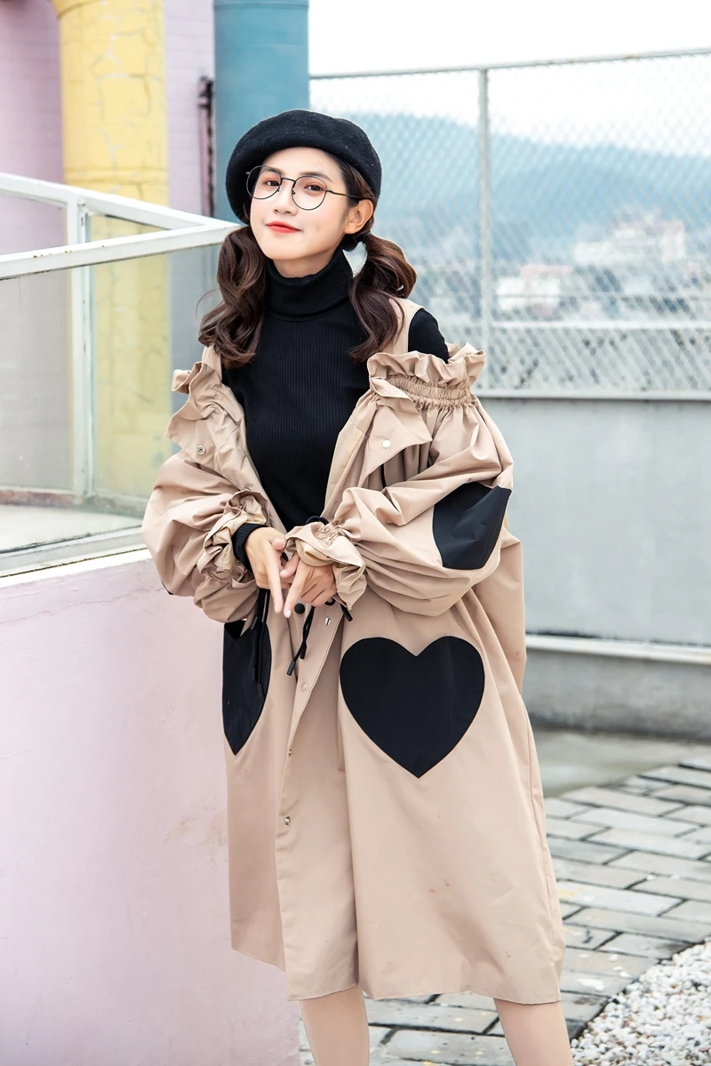 Весна-осень новые свободные длинные платья с контрастными сердечками открытыми