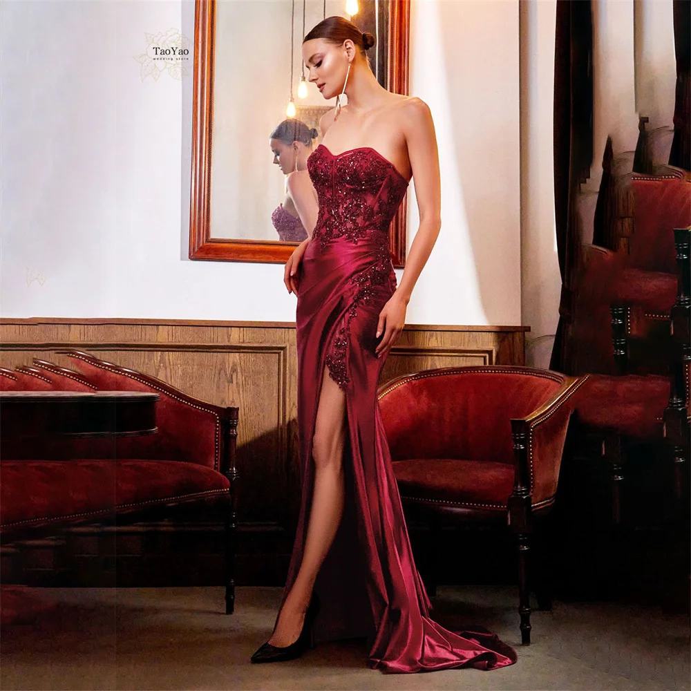 

Sexy Strapless Evening Dress Long Chest Sleeveless Side Slit Woman Prom Gowns Dresses Woman Party Night Vestidos De Fiesta