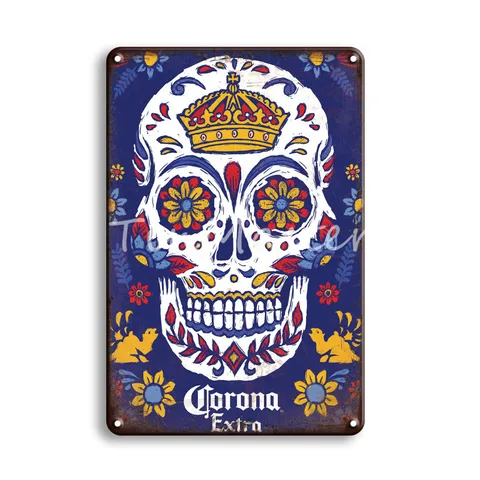 Оригинальный металлический жестяной знак CORONA, винтажный постер пива, декоративные таблички в стиле ретро, паб, бар, металлический знак с черепом, настенные наклейки