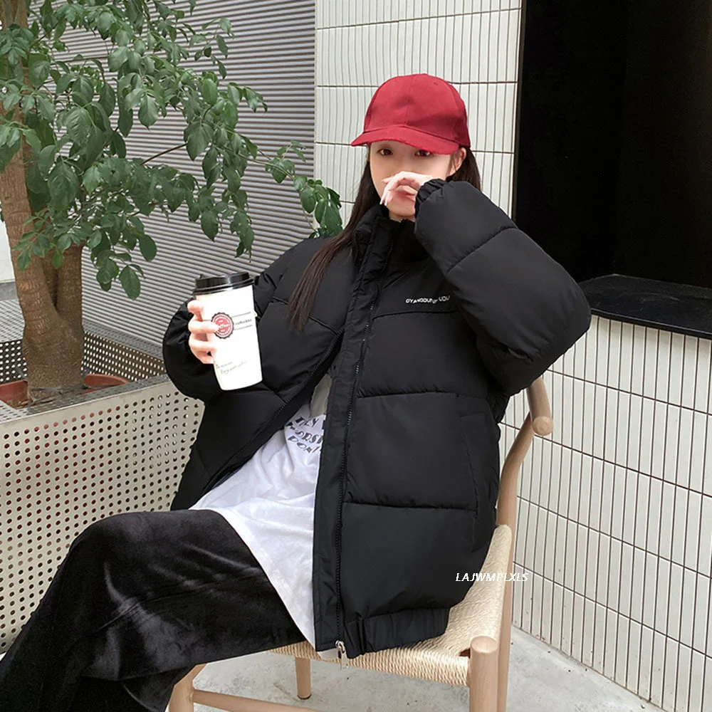 

Down padded jacket women Korean version loose 2021 new wave winter thick short padded jacket Stitching stand up coat