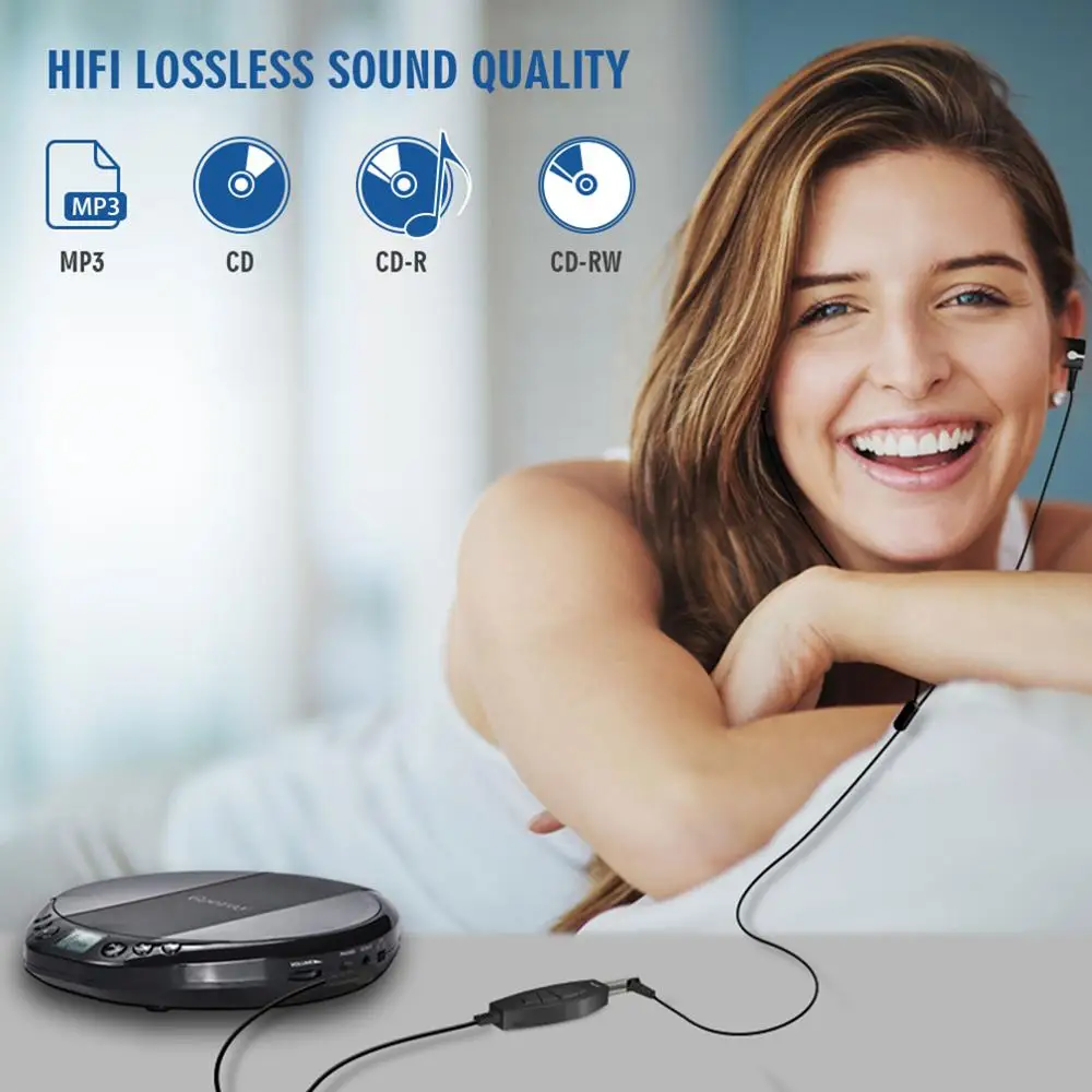 Qosea портативный CD-плеер Hifi с наушниками Walkman плеер противоударный Анти-пропуск персональный ЖК-дисплей роскошный музыкальный проигрыватель дисков