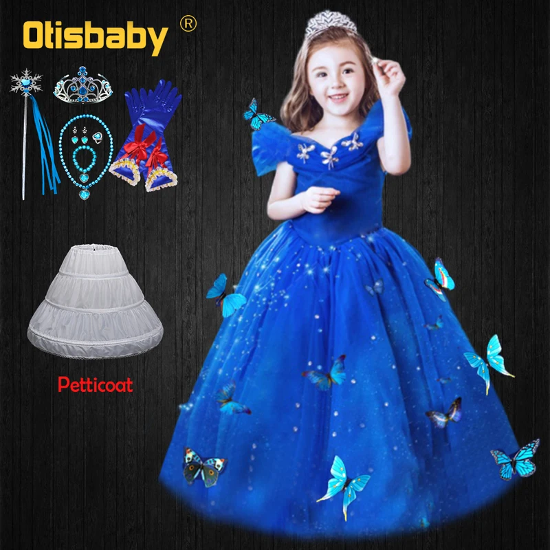 

Butterfly Fancy Girl Blue Cinderella Evening Tulle Long Dress Elegant Girls Tutu Party Night Carnival Kids Princess Costume