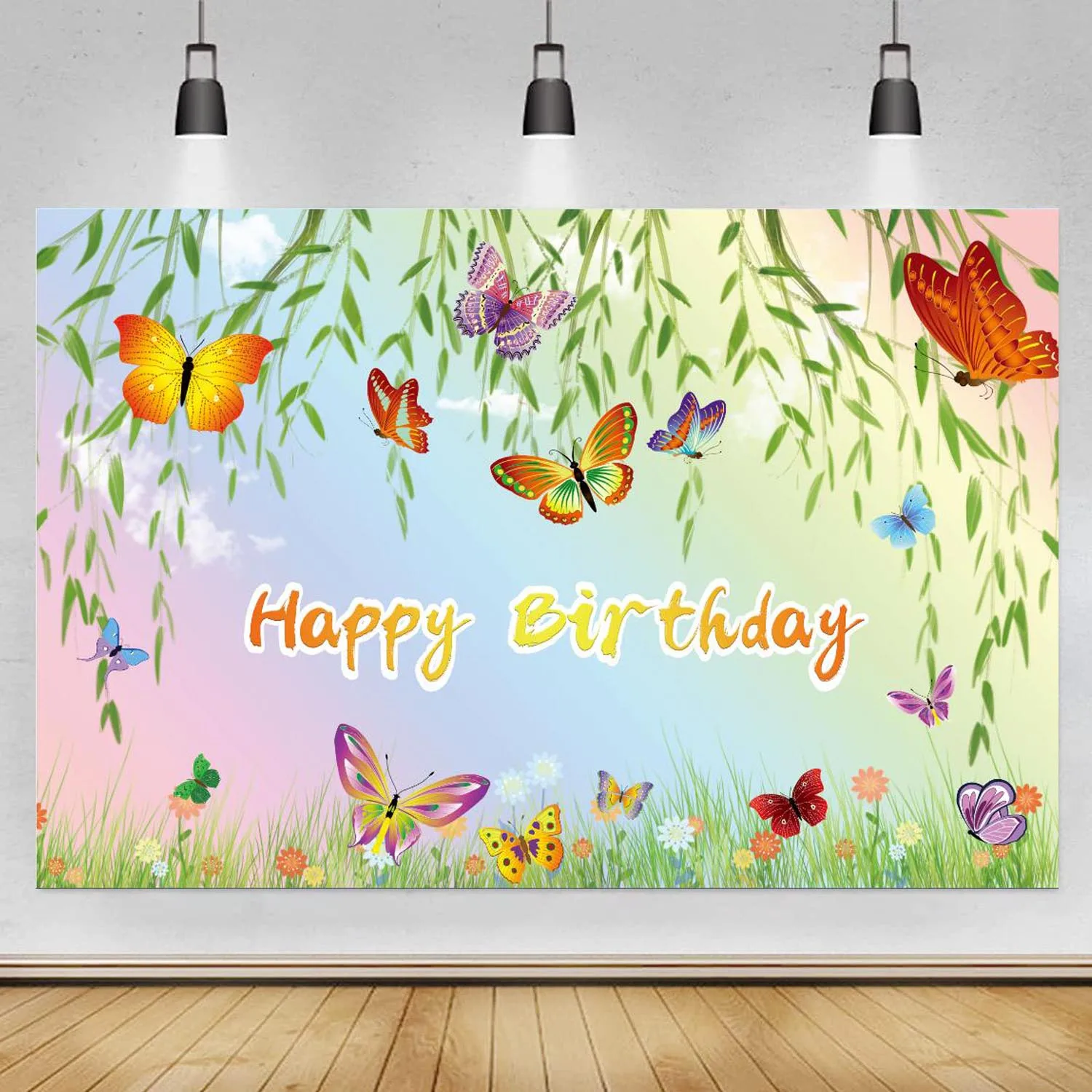 

Color Butterfly Birthday Backdrop Spring Baby Shower Princess Girl Photography Background Photo Studio Props Vinyl Banner