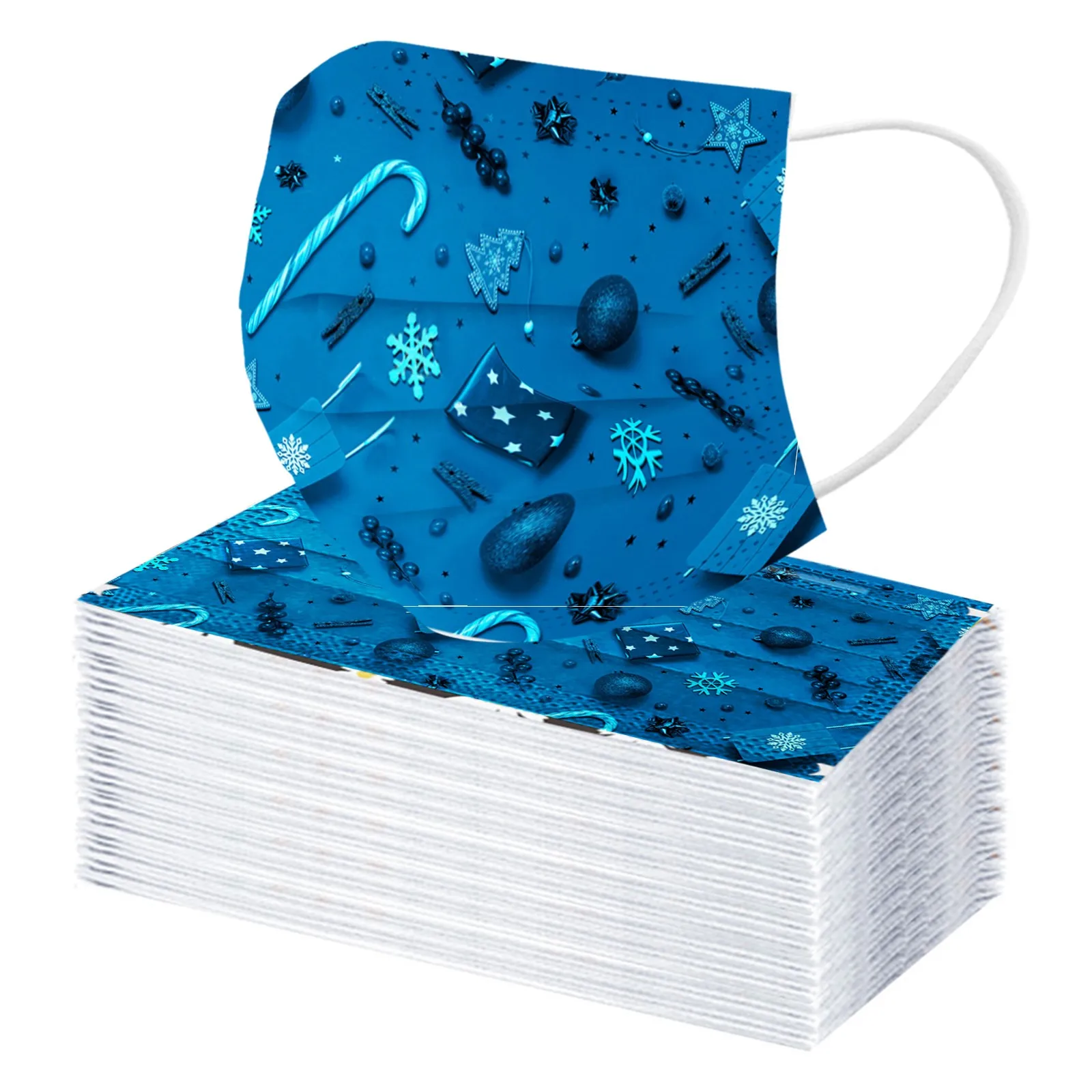 

50pcs Adult Christmas Printed Disposable Face Mask Outdoor Breathable Protective Breathable Mask Dustproof Facial Cover