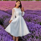 Женское Короткое свадебное платье It's yiiya, белое кружевное платье с длинным рукавом и круглым вырезом в богемном стиле на лето 2022