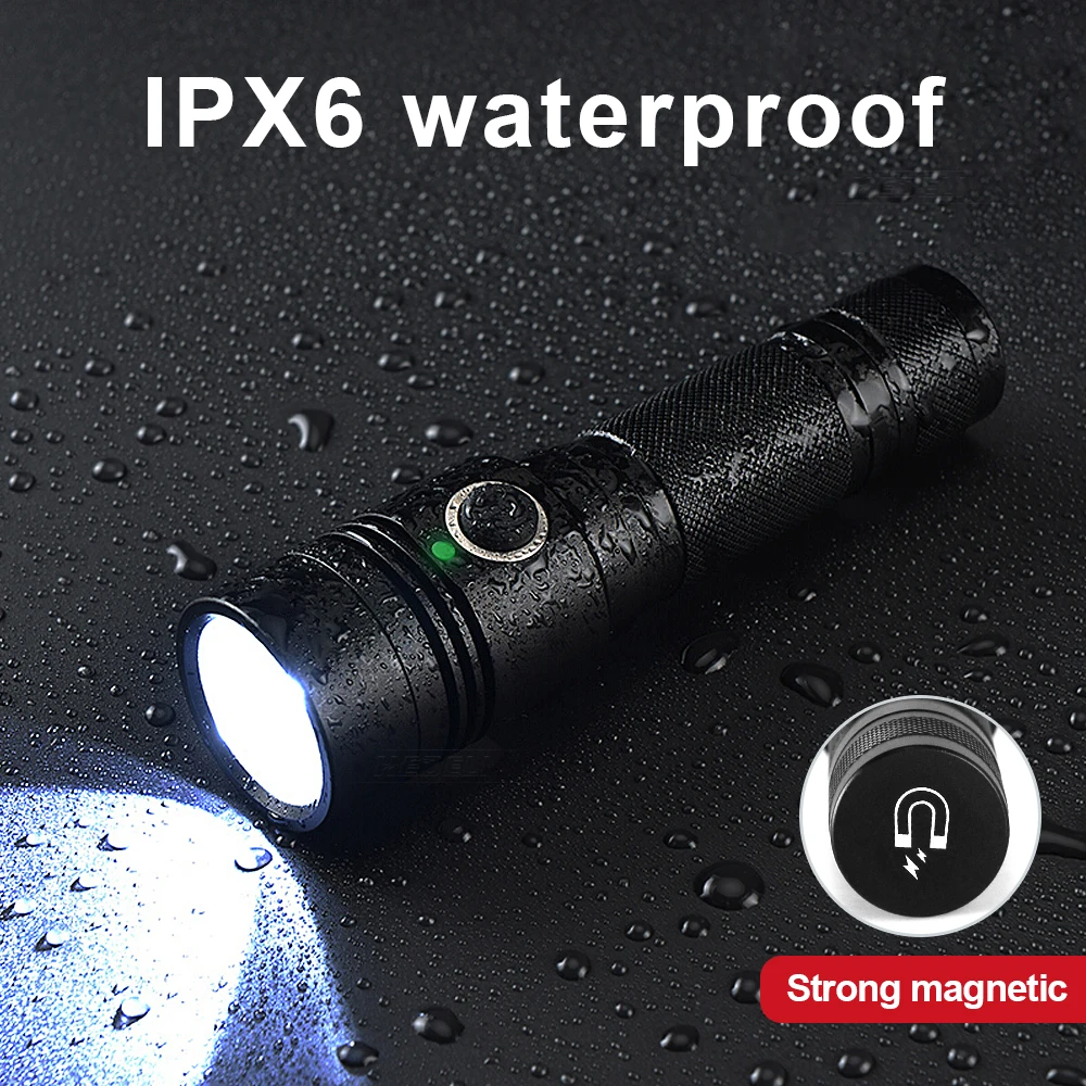 

8000lumen Cree XHP50 LED Flashlight 18650 Mini Rechargeable Flashlight USB XHP50.2 Torch Light Zoom Waterproof and Magnet Design