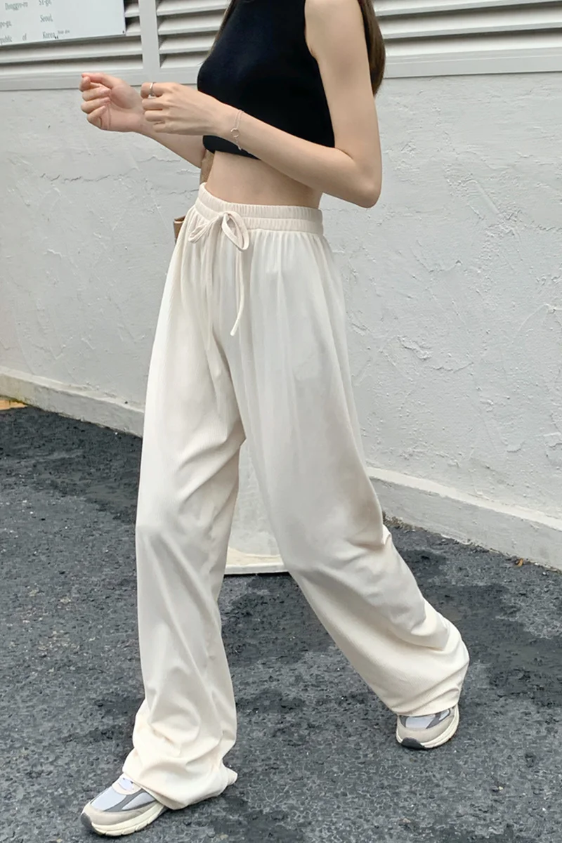 Брюки женские с широкими штанинами белые прямые тонкие штаны из вискозы