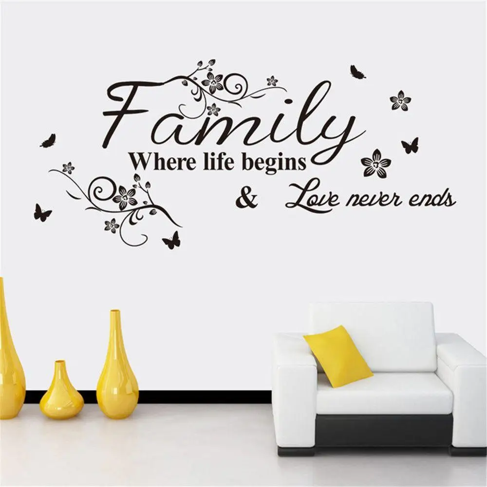 

Living Room Bedroom Kitchen Quote Family Where Life Begins & Love Never Ends Quote Removable Vinyl Wall Sticker Murals