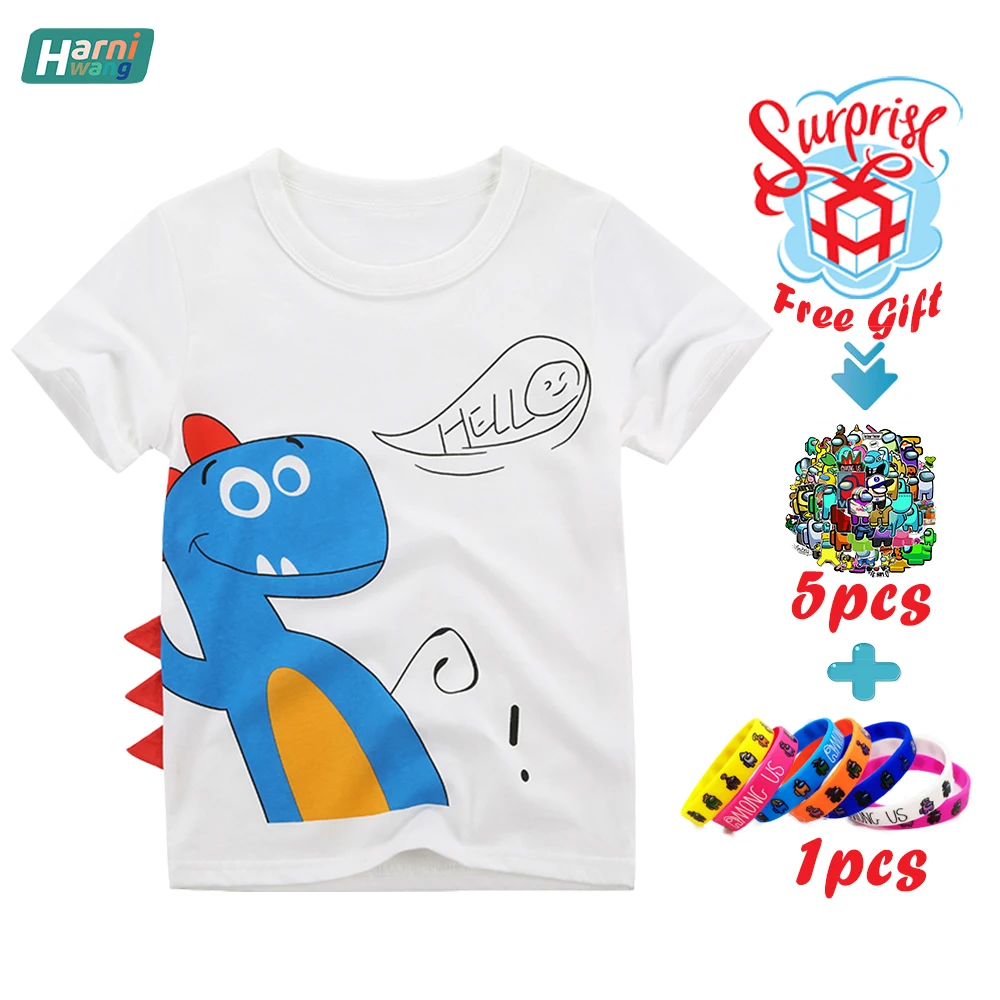 

Children's Cotton Novelty Pattern T-shirt Breathable Top Suitable For 2-8 Years Old Baby Activities Free Stickers And Wristbands