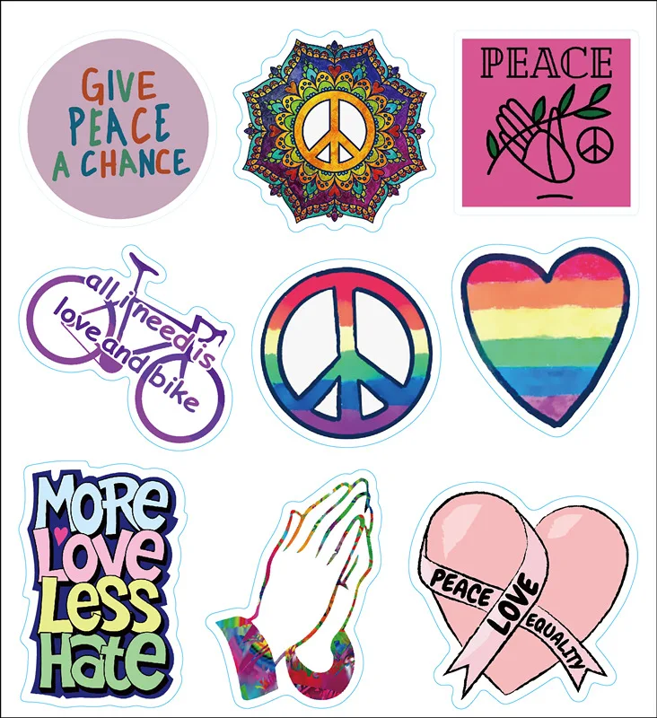 

102Pcs Hot Sale Love and Peace Graffiti Stickers For Girl Teen Notebook Bottle Laptop Phone Custom Hippie Label