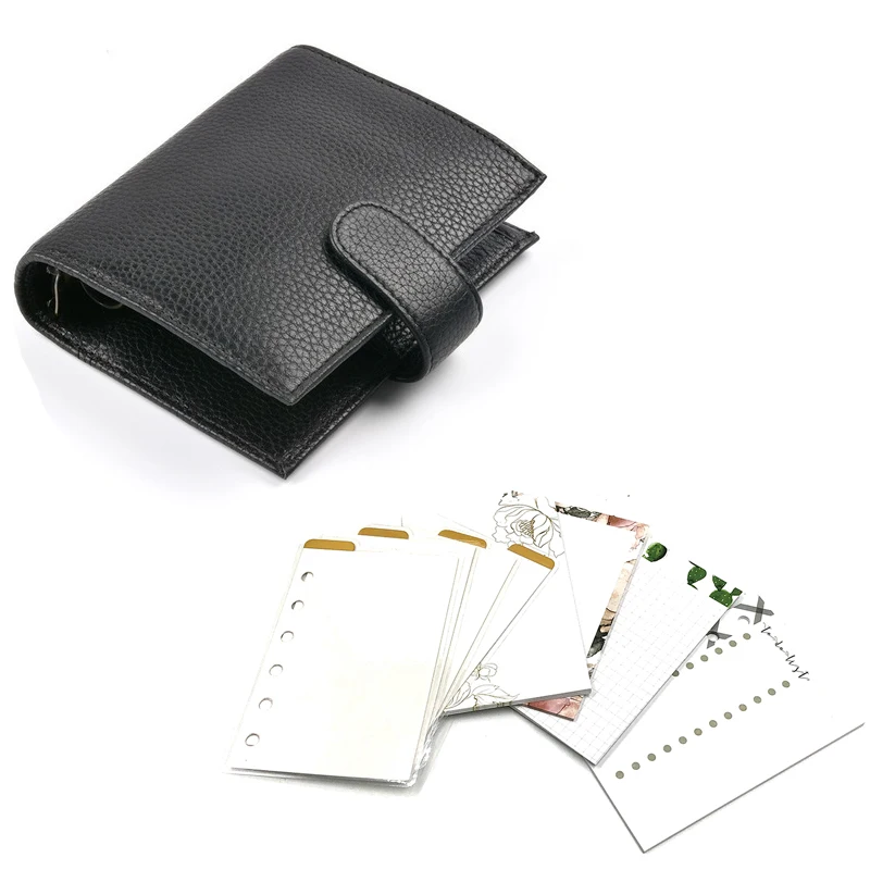 Black color set Fromthenon натуральная кожа блокнот A7 строгальный Органайзер латунный Биндер мини-ежедневник из воловьей кожи дневник большой карман - Цвет: Black color set