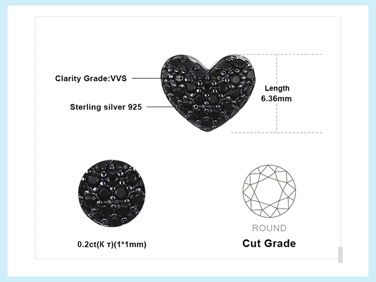 Jewelrypalace модные 0.29ct естественным черной шпинели сердце любовь Серьги для Для женщин Твердые стерлингового серебра 925 Серьги-гвоздики ювелирные изделия