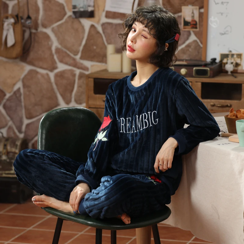 Рождественская Пижама для взрослых женщин теплая фланелевая одежда сна комплект