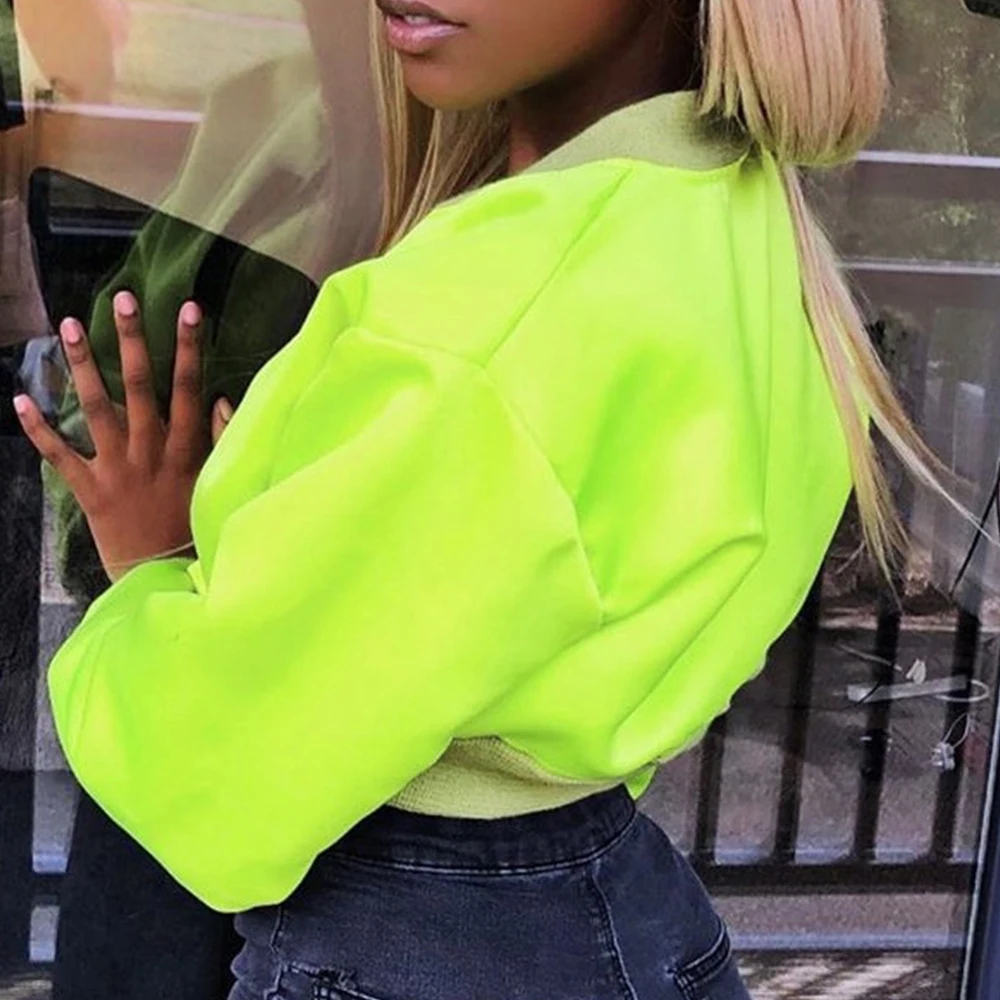 2019 женская обувь модные Неоновый Зеленый жакет на каждый день с круглым вырезом и