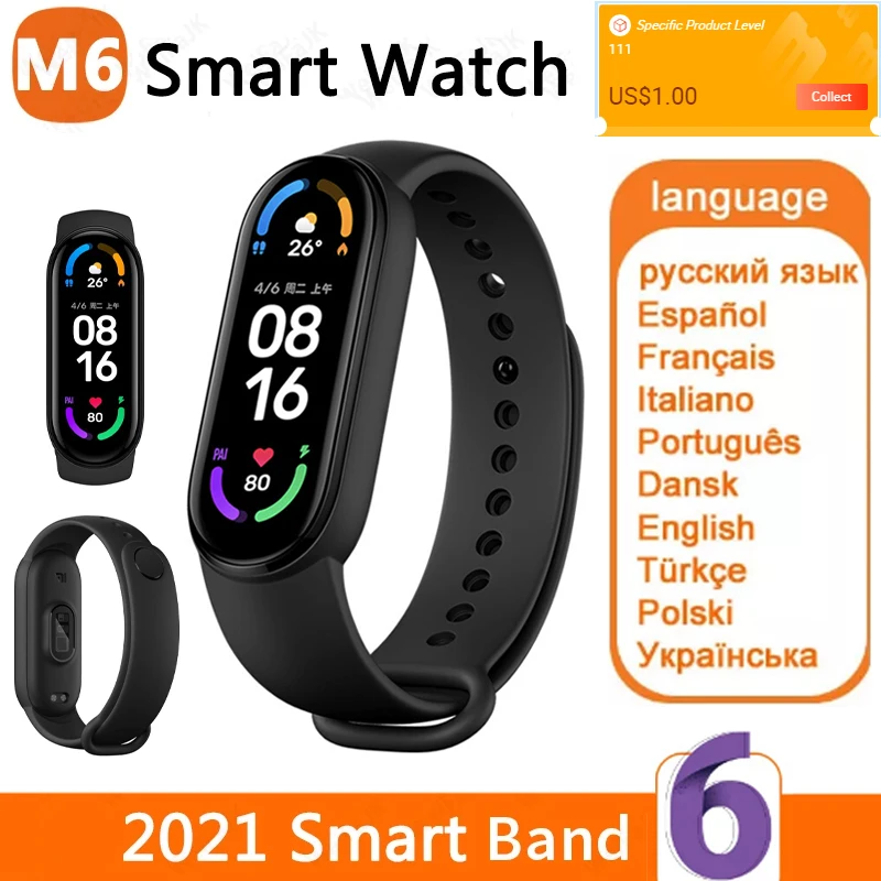 

2021 New M6 Smart Band Fitness Tracker Wristband Bracelet Pedometer Sport Smart Watch BT 4.0 Band M6 Color Screen Smart Bracelet