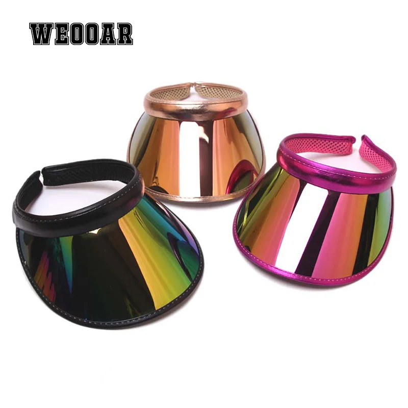 

WEOOAR PVC Sun Hats for Women 2022 Summer Fashion Beach Ladies Hats Empty Top Luxury Sun Visor Caps Anti-UV Travel Panama MZ302