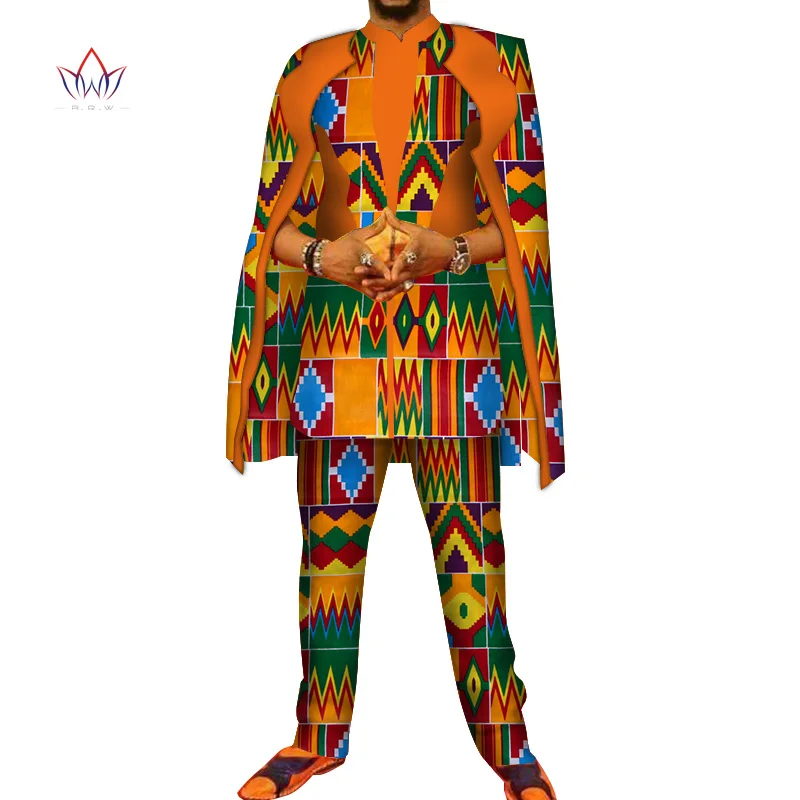 Африканский принт 3 шт. мужские комплекты Топ dashiki и брюки и халат набор Базен размера плюс традиционная африканская одежда 6XL WYN327