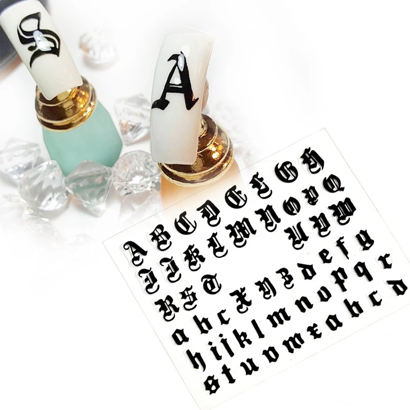 

5pcs/set Letter 3D nail art applique gold letter black character character nail glue sticker decal nail decoration DIY 0314