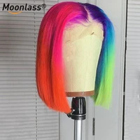 rainbow red colored highlight wig human hair brazilian remy 4x4 lace closure wig ombre 13x4 short bob lace front wigs for women