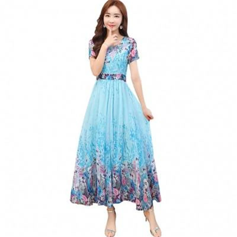 

2021 Summer New Arrivals Women's Long Dresses Print Slim Vacation Beach Lady Chiffon Dress Bohemian Female Vestido