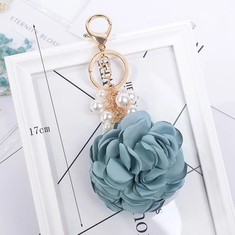 Брелок из шифона с цветами и жемчугом тканевые брелки кисточками для автомобиля