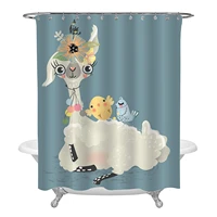 cute llama and her lovely friends animals shower curtain alpaca with floral wreath and pom baby birds