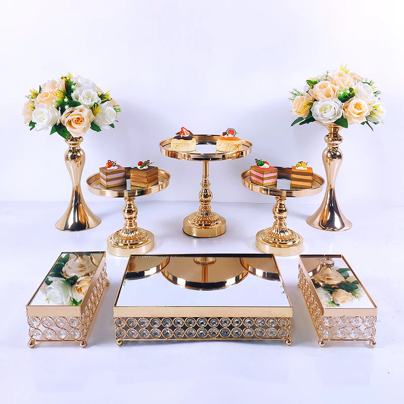 Набор подставок для торта с кристаллами 6-10 шт. металлическая зеркальная