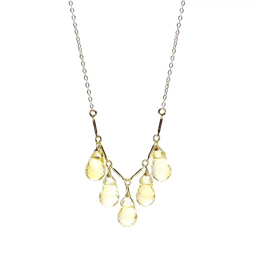 Lii Ji Citrine Ametrine Drop Beads 14K Gold Filled Natural Stone Pendant Necklace 40+5cm