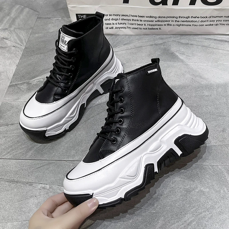 

Women Shoes Pu Leather Platform Women's Sneakers 2021 Autumn New High-top Lace Up Ladies Shoes Trend Casual Student Shoe Sneaker