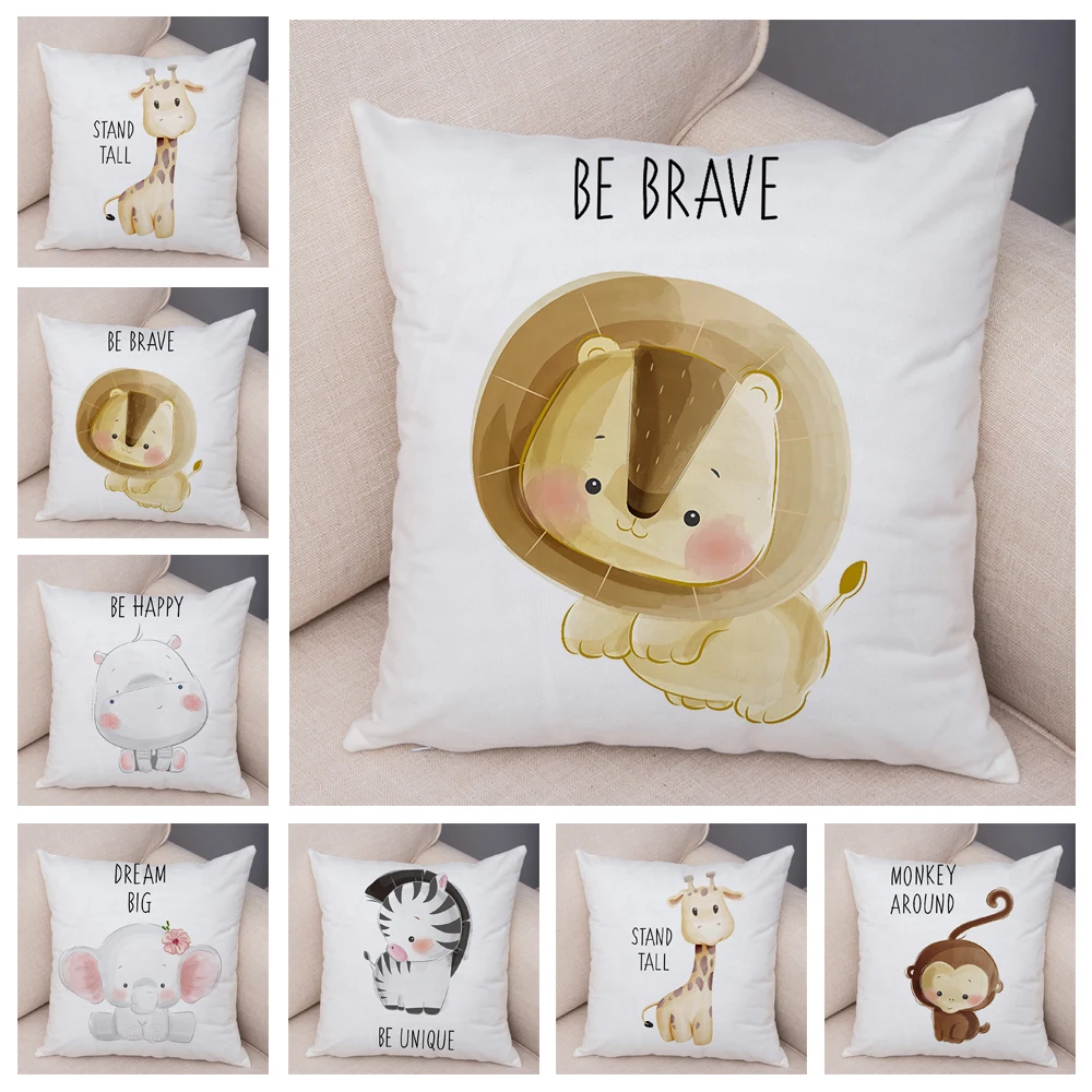 Милый декоративный чехол для подушки со смелым львом и слоном милый мультяшный