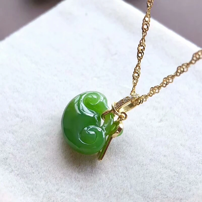 

LETSFUN New S925 Silver Inlay Natural Chinese Green Jade Lucky Wish Lock Pendant Necklace with Certificate