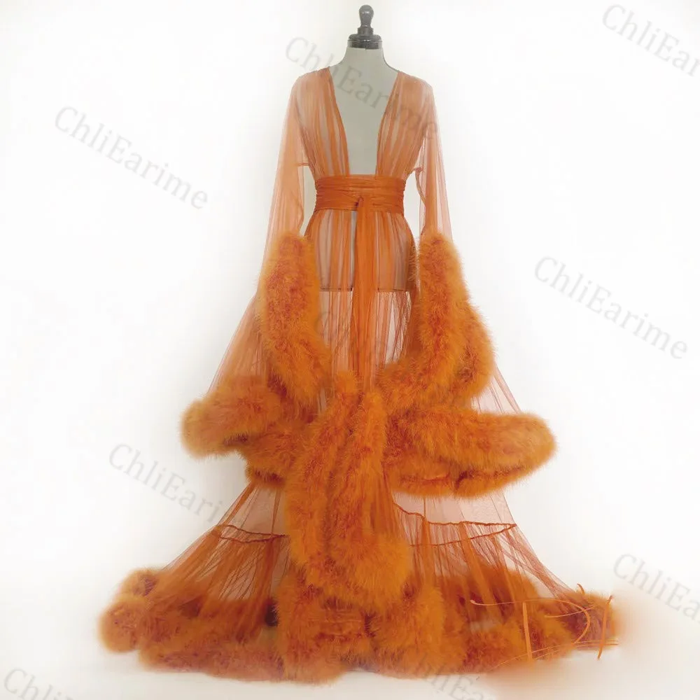 Women's Feather Edge Tulle Illusion Long Bridal Robe Wedding Scarf New Custom Made