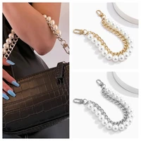 high quality pearl bag strap for handbag belt purse replacement handles cute bead metal chain for bag accessories gold clasp