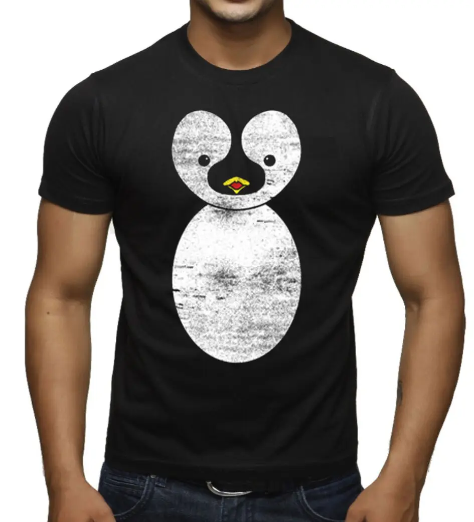 Для мужчин милый мультфильм Пингвин черная футболка очаровательны забавные