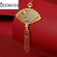 qeenkiss nc5206 fine jewelry wholesale fashion womanbride birthday wedding gift vintage fan water drop tassel 24kt gold necklace
