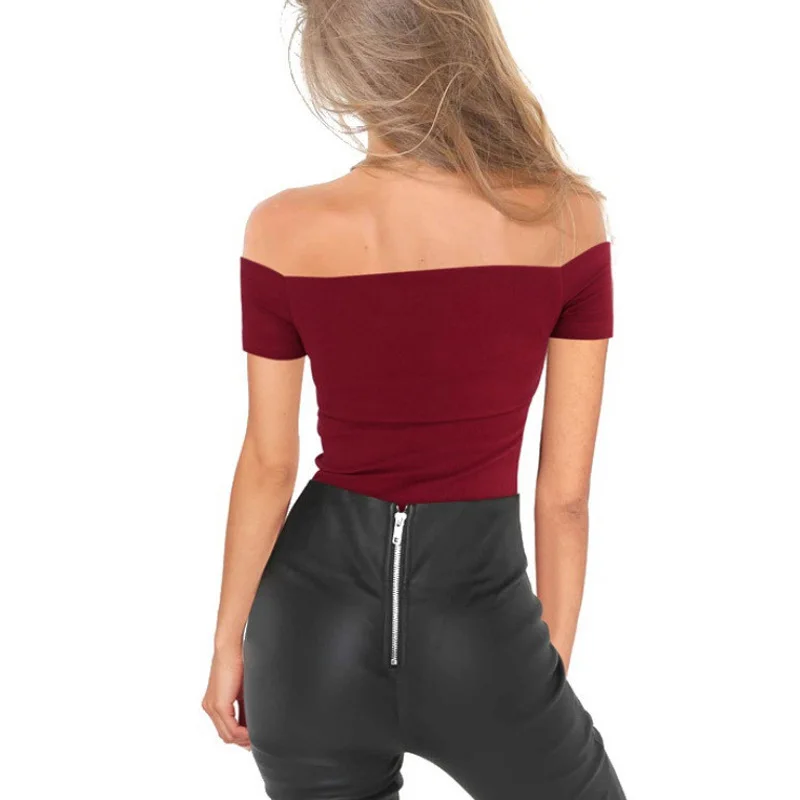 Женские топы сплошной цвет v-образный вырез с открытыми плечами короткими