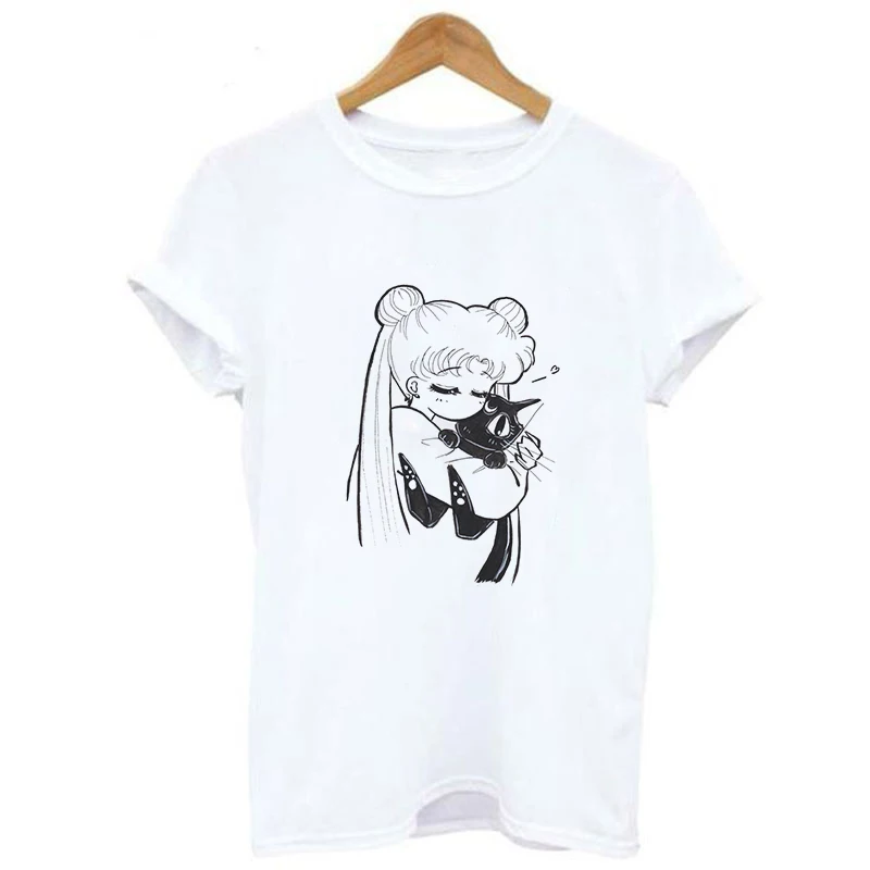 Harajuku Sailor Moon T Shirt New Fashion Pattern Streetwear Tops Loose Short Sleeve Women Tshirt Kawaii Print Couple Clothes