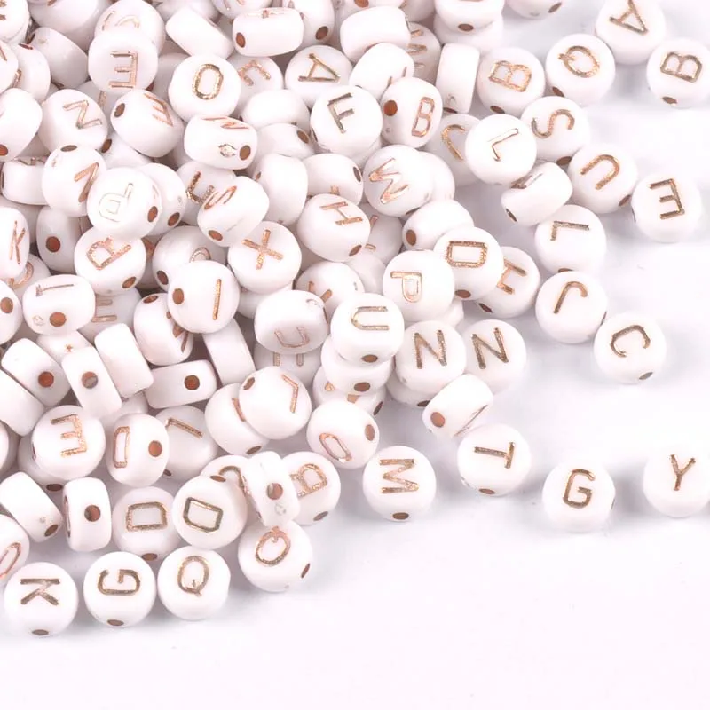 Акриловый Алфавит YKL0808 с белыми и розовыми золотами/круглые бусины буквами для