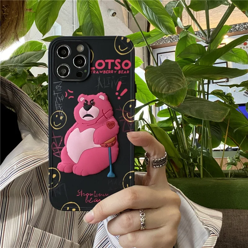 cute lotso iphone 12 pro max case 3d silicone kawaii disney cartoon pink bear iphone 11 pro max cases for women free global shipping