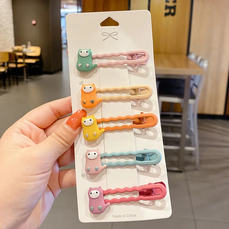 

[Xwen]5 Pieces/set New Girl Hairpin Children Cute BB Clip Headdress Duck Beak Clip Baby Ear Side Clip Fashion Accessories OH2147