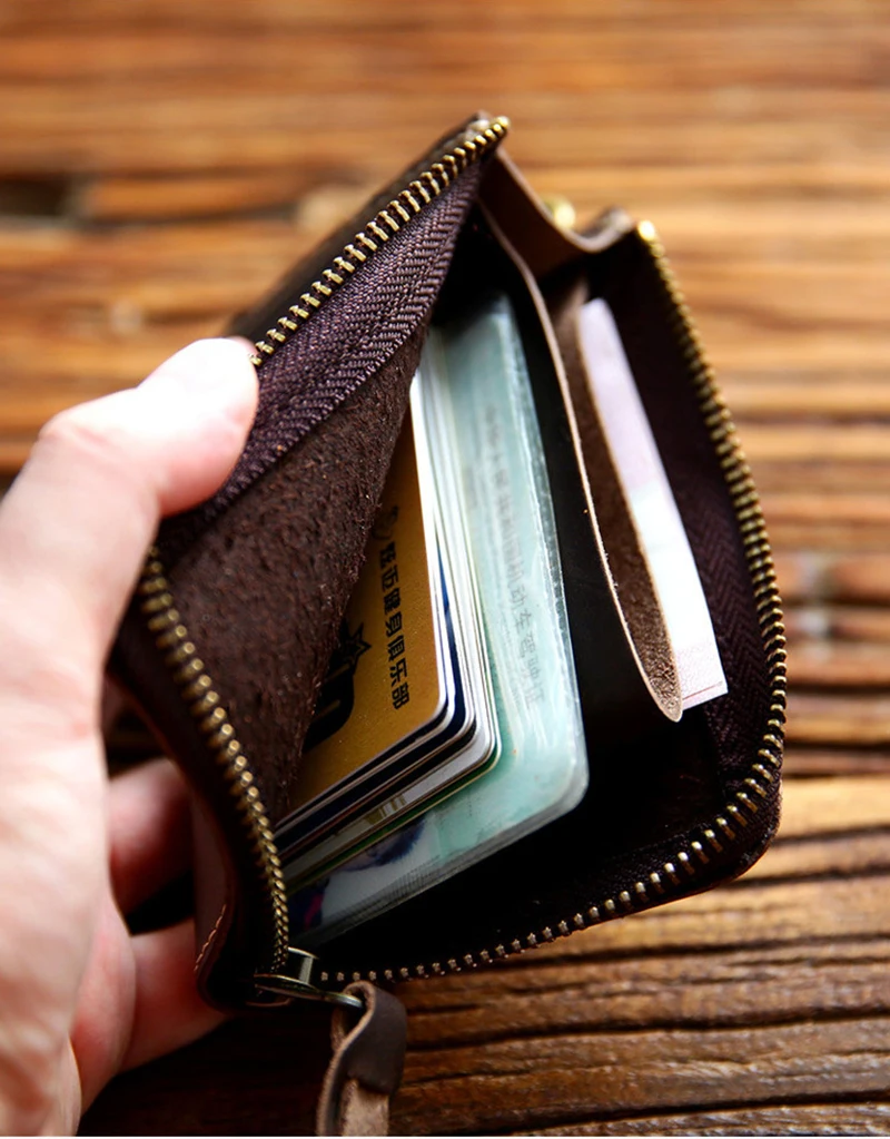 Мужской винтажный кошелек из 100% натуральной кожи короткий ручной работы